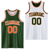 Custom Green Orange Pinstripe-White Reversible Double Side Sublimation Basketball Set Jersey