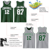 Custom Green Gray Pinstripe-White Reversible Double Side Sublimation Basketball Set Jersey
