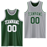 Custom Green Gray Pinstripe-White Reversible Double Side Sublimation Basketball Set Jersey