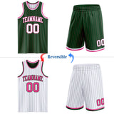 Custom Green Pink Pinstripe-White Reversible Double Side Sublimation Basketball Set Jersey