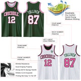 Custom Green Pink Pinstripe-White Reversible Double Side Sublimation Basketball Set Jersey