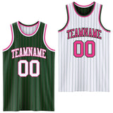 Custom Green Pink Pinstripe-White Reversible Double Side Sublimation Basketball Set Jersey