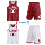 Custom Maroon White Pinstripe Reversible Double Side Sublimation Basketball Set Jersey