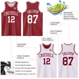 Custom Maroon White Pinstripe Reversible Double Side Sublimation Basketball Set Jersey