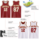 Custom Maroon Old Gold Pinstripe-White Reversible Double Side Sublimation Basketball Set Jersey