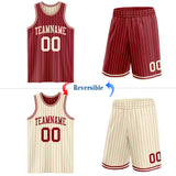 Custom Maroon Cream Pinstripe Reversible Double Side Sublimation Basketball Set Jersey