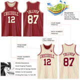 Custom Maroon Cream Pinstripe Reversible Double Side Sublimation Basketball Set Jersey