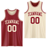 Custom Maroon Cream Pinstripe Reversible Double Side Sublimation Basketball Set Jersey