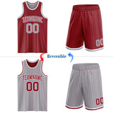 Custom Maroon Gray Pinstripe-White Reversible Double Side Sublimation Basketball Set Jersey