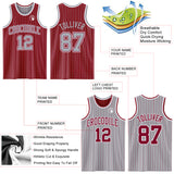 Custom Maroon Gray Pinstripe-White Reversible Double Side Sublimation Basketball Set Jersey