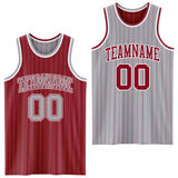 Custom Maroon Gray Pinstripe-White Reversible Double Side Sublimation Basketball Set Jersey