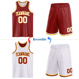 Custom Maroon Gold Pinstripe-White Reversible Double Side Sublimation Basketball Set Jersey