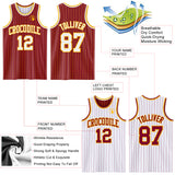 Custom Maroon Gold Pinstripe-White Reversible Double Side Sublimation Basketball Set Jersey