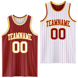 Custom Maroon Gold Pinstripe-White Reversible Double Side Sublimation Basketball Set Jersey