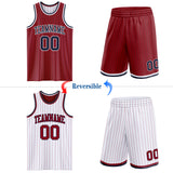 Custom Maroon Navy Pinstripe-White Reversible Double Side Sublimation Basketball Set Jersey