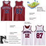Custom Maroon Navy Pinstripe-White Reversible Double Side Sublimation Basketball Set Jersey
