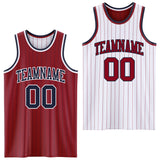 Custom Maroon Navy Pinstripe-White Reversible Double Side Sublimation Basketball Set Jersey
