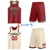 Custom Maroon Cream Pinstripe-Black Reversible Double Side Sublimation Basketball Set Jersey