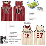 Custom Maroon Cream Pinstripe-Black Reversible Double Side Sublimation Basketball Set Jersey