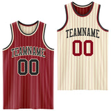 Custom Maroon Cream Pinstripe-Black Reversible Double Side Sublimation Basketball Set Jersey