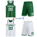 Custom Kelly Green White Pinstripe Reversible Double Side Sublimation Basketball Set Jersey