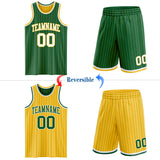Custom Kelly Green Gold Pinstripe-White Reversible Double Side Sublimation Basketball Set Jersey