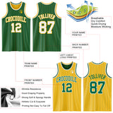 Custom Kelly Green Gold Pinstripe-White Reversible Double Side Sublimation Basketball Set Jersey