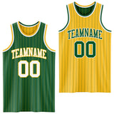 Custom Kelly Green Gold Pinstripe-White Reversible Double Side Sublimation Basketball Set Jersey