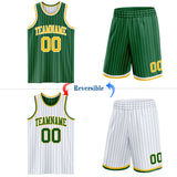 Custom Kelly Green White Pinstripe-Gold Reversible Double Side Sublimation Basketball Set Jersey