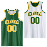 Custom Kelly Green White Pinstripe-Gold Reversible Double Side Sublimation Basketball Set Jersey