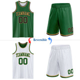 Custom Kelly Green Old Gold Pinstripe-Black Reversible Double Side Sublimation Basketball Set Jersey