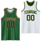 Custom Kelly Green Old Gold Pinstripe-Black Reversible Double Side Sublimation Basketball Set Jersey