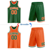 Custom Kelly Green Orange Pinstripe-White Reversible Double Side Sublimation Basketball Set Jersey