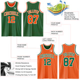 Custom Kelly Green Orange Pinstripe-White Reversible Double Side Sublimation Basketball Set Jersey