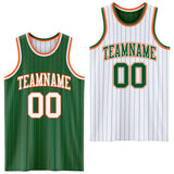 Custom Kelly Green Orange Pinstripe-White Reversible Double Side Sublimation Basketball Set Jersey