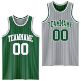 Custom Kelly Green Gray Pinstripe-White Reversible Double Side Sublimation Basketball Set Jersey