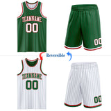 Custom Kelly Green Red Pinstripe-White Reversible Double Side Sublimation Basketball Set Jersey