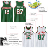 Custom Kelly Green Red Pinstripe-White Reversible Double Side Sublimation Basketball Set Jersey