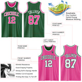 Custom Kelly Green Pink Pinstripe-White Reversible Double Side Sublimation Basketball Set Jersey