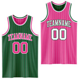 Custom Kelly Green Pink Pinstripe-White Reversible Double Side Sublimation Basketball Set Jersey