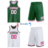 Custom Kelly Green Pink Pinstripe-White Reversible Double Side Sublimation Basketball Set Jersey