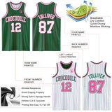 Custom Kelly Green Pink Pinstripe-White Reversible Double Side Sublimation Basketball Set Jersey
