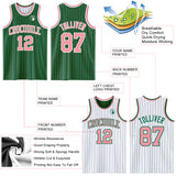 Custom Kelly Green Medium Pink Pinstripe-White Reversible Double Side Sublimation Basketball Set Jersey