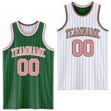 Custom Kelly Green Medium Pink Pinstripe-White Reversible Double Side Sublimation Basketball Set Jersey