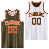 Custom Olive Orange Pinstripe-White Reversible Double Side Sublimation Basketball Set Jersey