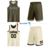 Custom Olive Cream Pinstripe-Black Reversible Double Side Sublimation Basketball Set Jersey