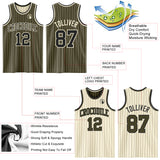 Custom Olive Cream Pinstripe-Black Reversible Double Side Sublimation Basketball Set Jersey