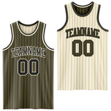 Custom Olive Cream Pinstripe-Black Reversible Double Side Sublimation Basketball Set Jersey