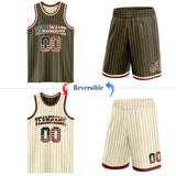 Custom Olive Cream Pinstripe Vintage USA Flag-Maroon Reversible Double Side Sublimation Basketball Set Jersey