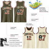 Custom Olive Cream Pinstripe Vintage USA Flag-Maroon Reversible Double Side Sublimation Basketball Set Jersey